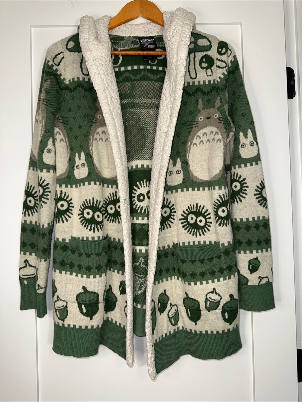 My Neighbor Totoro Studio Ghibli Green & Cream Hooded Cardigan Sz Medium anime